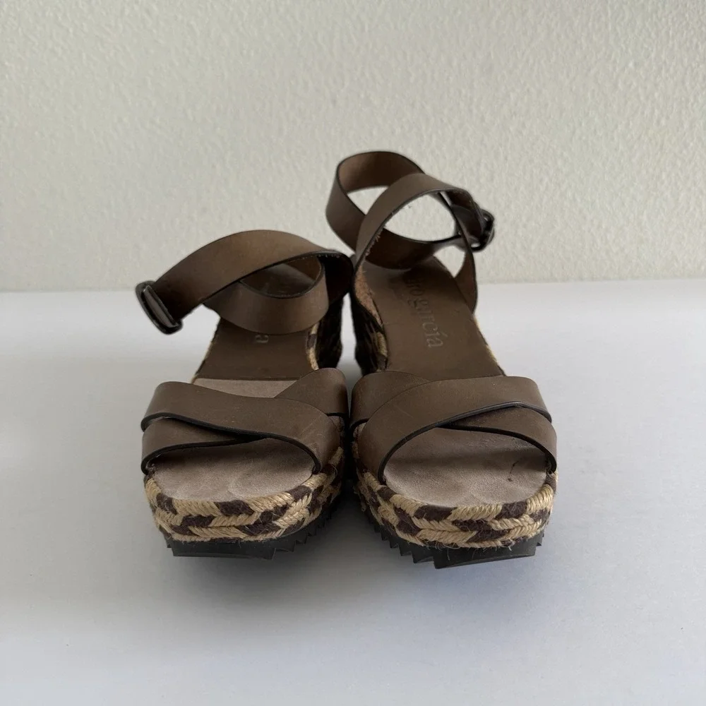 Pedro García Woven Chevron Wedge Espadrille Sandal Womens Size 38 Made in Spain